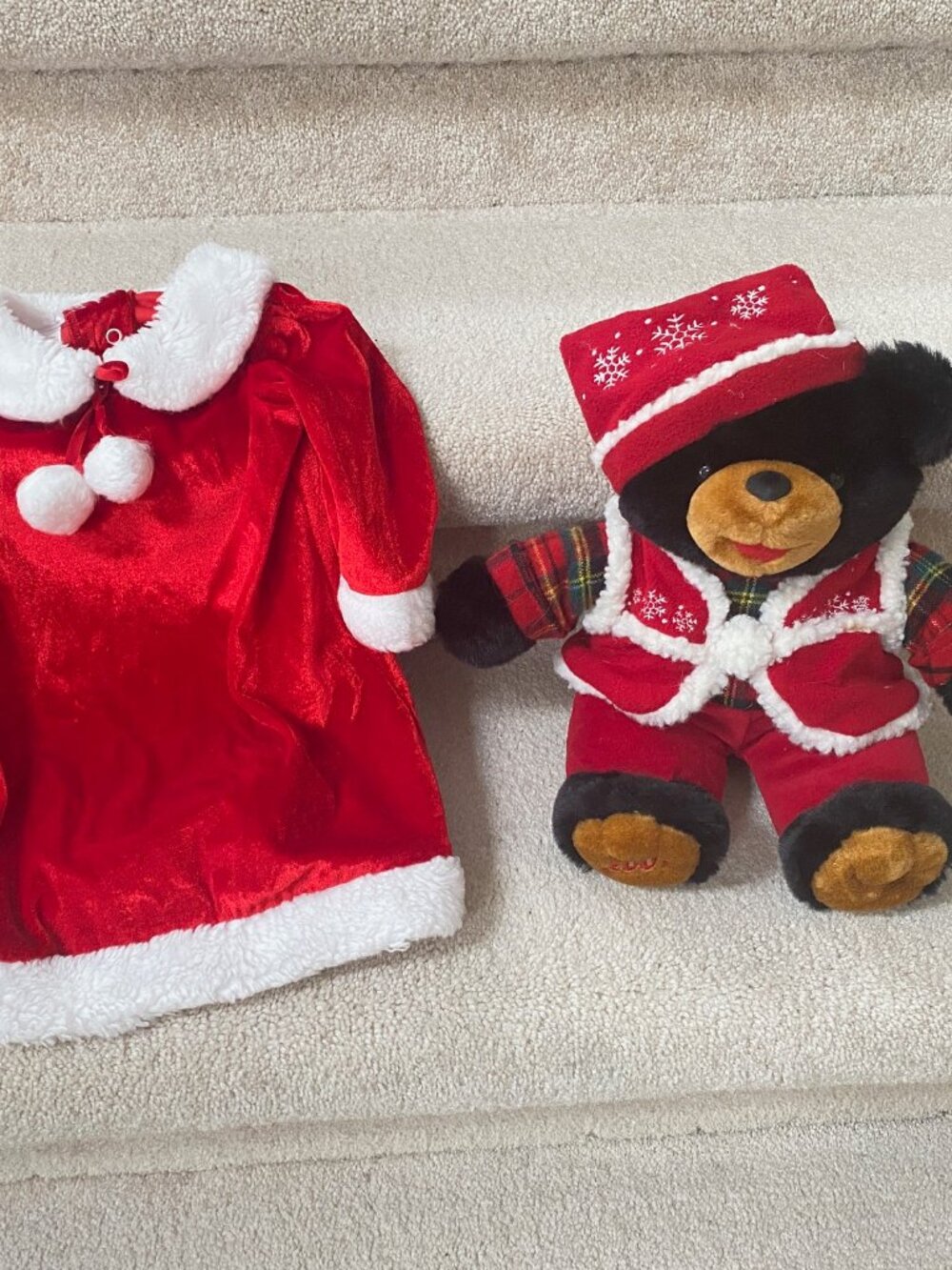 Holiday Festive Dress Size 18 months  and Snowflake Teddy
